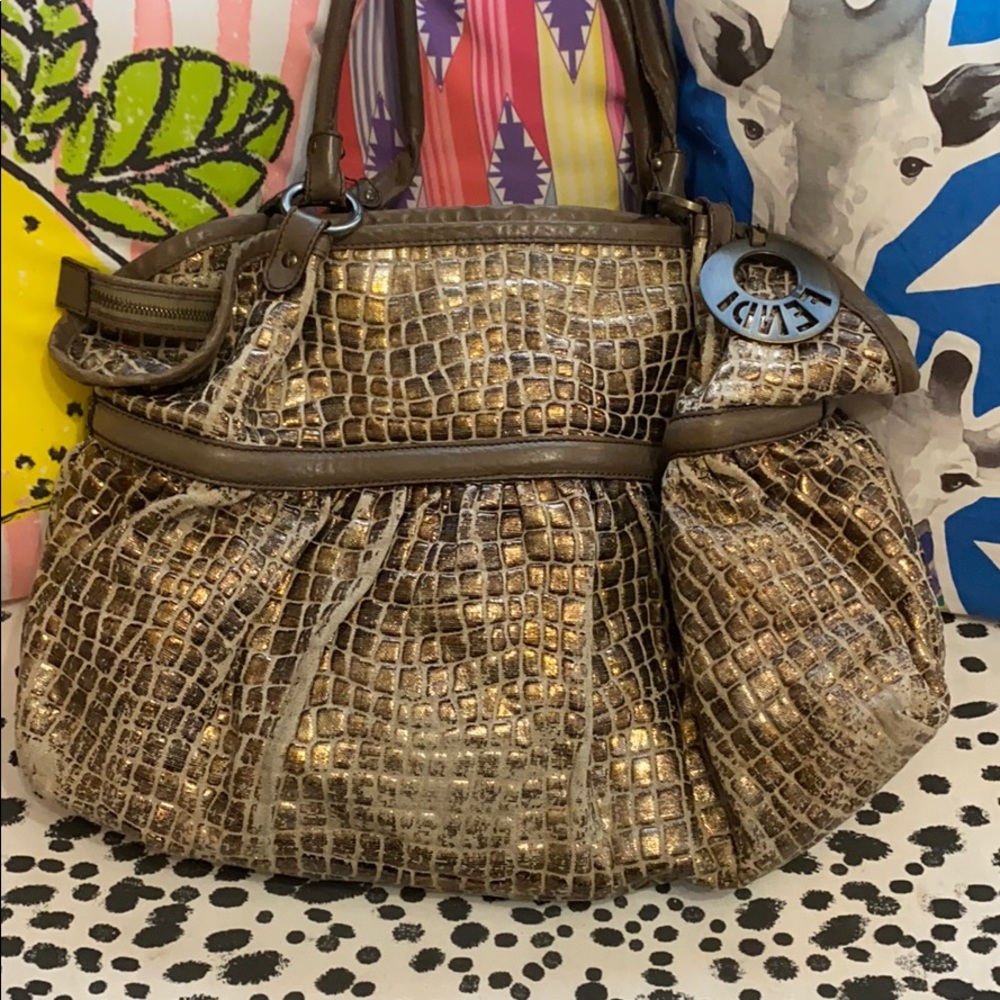 FENDI Gold Embossed Chef Tote Bag Dust Bag